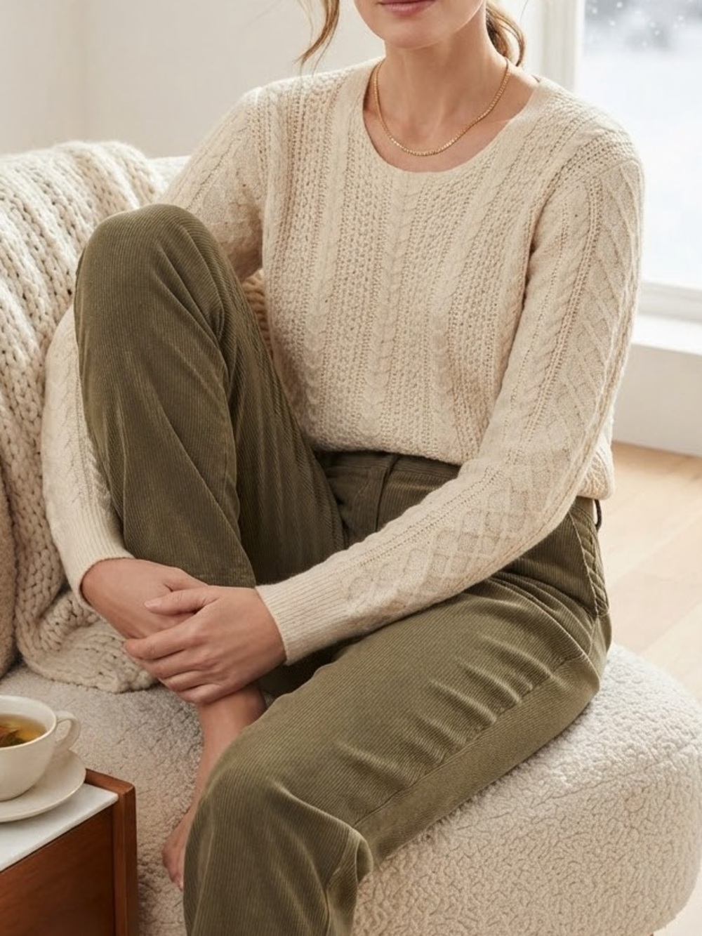 Women's Cream Cable Knit Sweater